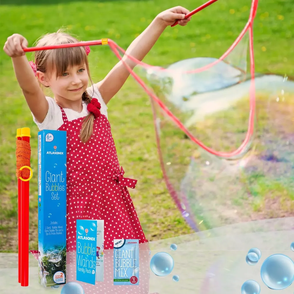 Atlasonix Giant Bubble Wand Kit (1 Wand, 1 Bubble Mix 2 Gallon, 1 Tips & Trick Booklet) Bubbles Maker for Kids & Toddlers Atlasonix Giant Bubble Wand Kit (1 Wand, 1 Bubble Mix 2 Gallon, 1 Tips & Trick Booklet) Bubbles Maker for Kids & Toddlers