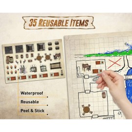 Melee Mats DND Map Starter Kit - 23 x 27 Double Sided, Wet/Dry Erase Battle Terrain Grid - Ultimate Tabletop Board Gaming Experience with Accessories