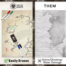 Melee Mats DND Map Starter Kit - 23 x 27 Double Sided, Wet/Dry Erase Battle Terrain Grid - Ultimate Tabletop Board Gaming Experience with Accessories
