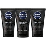 NIVEA MEN DEEP Cleansing Beard and Face Wash, Enriched with Natural Charcoal, 3 Pack of 3.3 Fl Oz Tubes