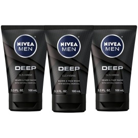NIVEA MEN DEEP Cleansing Beard and Face Wash, Enriched with Natural Charcoal, 3 Pack of 3.3 Fl Oz Tubes NIVEA MEN DEEP Cleansing Beard and Face Wash, Enriched with Natural Charcoal, 3 Pack of 3.3 Fl Oz Tubes
