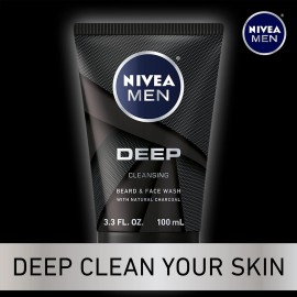 NIVEA MEN DEEP Cleansing Beard and Face Wash, Enriched with Natural Charcoal, 3 Pack of 3.3 Fl Oz Tubes NIVEA MEN DEEP Cleansing Beard and Face Wash, Enriched with Natural Charcoal, 3 Pack of 3.3 Fl Oz Tubes