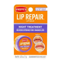 O\'Keeffe\'s Lip Repair Night Treatment Lip Balm for Dry, Cracked Lips - 0.25 Ounce Jar (1 Pack) - Moisturizer Extremely Cracked, Dry Lips