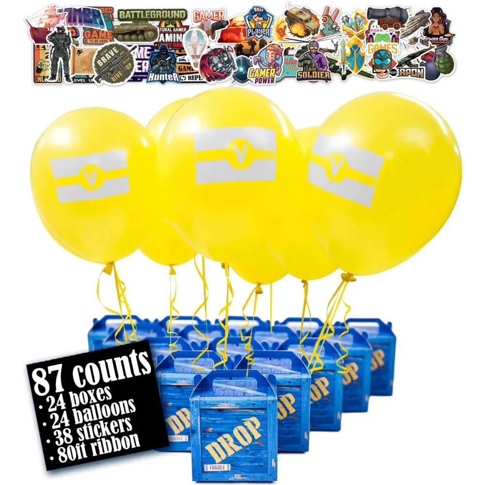 Glittery Garden Game Party Military Supply Loot Drop Box Party Favors. Decoration and Gift Bags, Gaming-Themed Birthday Activities and Party Supplies (24-Pack & balloons) Glittery Garden Game Party Military Supply Loot Drop Box Party Favors. Decoration and Gift Bags, Gaming-Themed Birthday Activities and Party Supplies (24-Pack & balloons)