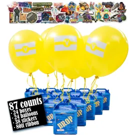 Glittery Garden Game Party Military Supply Loot Drop Box Party Favors. Decoration and Gift Bags, Gaming-Themed Birthday Activities and Party Supplies (24-Pack & balloons)