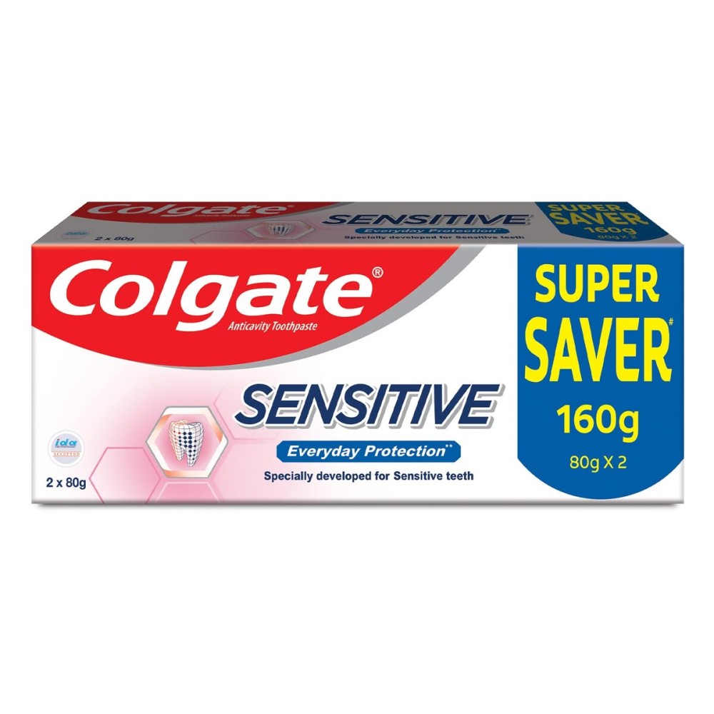 Colgate Sensitive Everyday Protection Toothpaste, Combo Pack of 160g (80g X 2), Specifically Developed for Sensitive Teeth & Healthy Gums, Colgate Toothpaste for Prevention of Cavities & Plaque