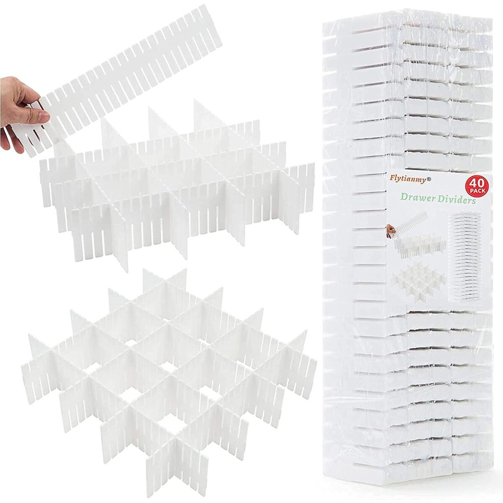 Flytianmy 40Pcs Drawer Dividers, Adjustable Drawer Organizer for Socks, Underwear, Makeup, Can Help Tidy Kitchen, Bedroom, Dresser White Flytianmy 40Pcs Drawer Dividers, Adjustable Drawer Organizer for Socks, Underwear, Makeup, Can Help Tidy Kitchen, Bedroom, Dresser White