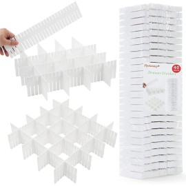 Flytianmy 40Pcs Drawer Dividers, Adjustable Drawer Organizer for Socks, Underwear, Makeup, Can Help Tidy Kitchen, Bedroom, Dresser White Flytianmy 40Pcs Drawer Dividers, Adjustable Drawer Organizer for Socks, Underwear, Makeup, Can Help Tidy Kitchen, Bedroom, Dresser White
