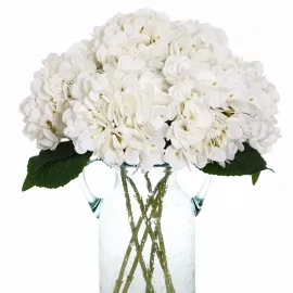 Kimura\'s Cabin 6pcs Fake White Flowers Artificial Silk Hydrangea Flowers Bouquets Faux Hydrangea Stems for Home Table Centerpieces Wedding Party Decoration (White)