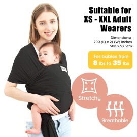 Acrabros Baby Wrap Carrier,Hands Free Baby Carrier Sling,Lightweight,Breathable,Softness,Perfect for Newborn Infants and Babies Shower Gift,Black Acrabros Baby Wrap Carrier,Hands Free Baby Carrier Sling,Lightweight,Breathable,Softness,Perfect for Newborn Infants and Babies Shower Gift,Black