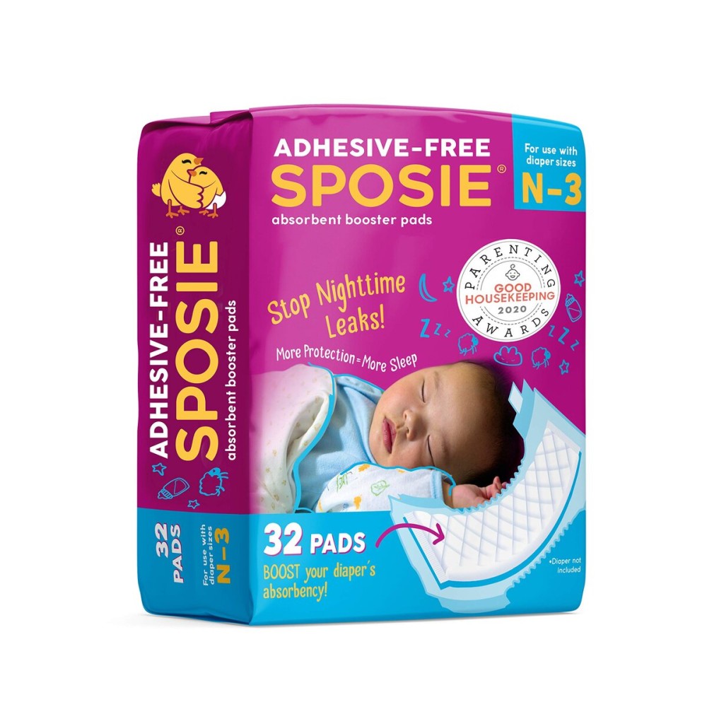 Sposie Booster Pads, Stop Overnight Diaper Leaks, Fits sizes Newborn 1 2 3, No Adhesive for Sensitive Skin, 32 ct Sposie Booster Pads, Stop Overnight Diaper Leaks, Fits sizes Newborn 1 2 3, No Adhesive for Sensitive Skin, 32 ct