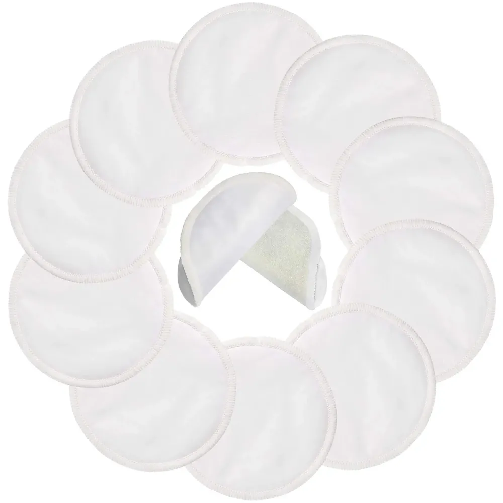 PINOWU Reusable Nursing Pads (10 Pack) for Breastfeeding Moms - 4.7 inch Washable Breastfeeding Nipple Pad for Maternity with Laundry Bag White