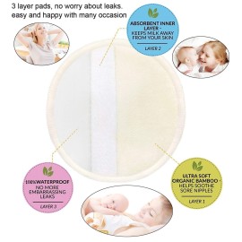 PINOWU Reusable Nursing Pads (10 Pack) for Breastfeeding Moms - 4.7 inch Washable Breastfeeding Nipple Pad for Maternity with Laundry Bag White