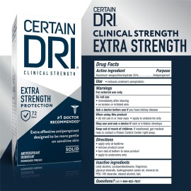 Certain Dri Extra Strength Clinical Antiperspirant Solid Deodorant, Hyperhidrosis Treatment for Men & Women, Long-Lasting 72hr Protection, Effective Sweat Control, Powder Fresh Scent, 1.7oz, 3 Pack Certain Dri Extra Strength Clinical Antiperspirant Solid Deodorant, Hyperhidrosis Treatment for Men & Women, Long-Lasting 72hr Protection, Effective Sweat Control, Powder Fresh Scent, 1.7oz, 3 Pack