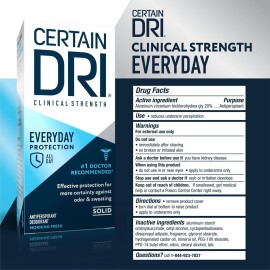 Certain Dri Everyday Strength Clinical Solid Antiperspirant, Hyperhidrosis Treatment for Men & Women, Long-Lasting 72hr Protection, Effective Sweat Control, Travel Friendly, Fresh Scent, 2.6oz, 3 Pack Certain Dri Everyday Strength Clinical Solid Antiperspirant, Hyperhidrosis Treatment for Men & Women, Long-Lasting 72hr Protection, Effective Sweat Control, Travel Friendly, Fresh Scent, 2.6oz, 3 Pack