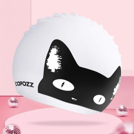 COPOZZ Adult Swim Caps, Silicone Waterproof Comfortable Swimming Cap for Women, Long and Short Hair(Black Cat-12yrs+) COPOZZ Adult Swim Caps, Silicone Waterproof Comfortable Swimming Cap for Women, Long and Short Hair(Black Cat-12yrs+)