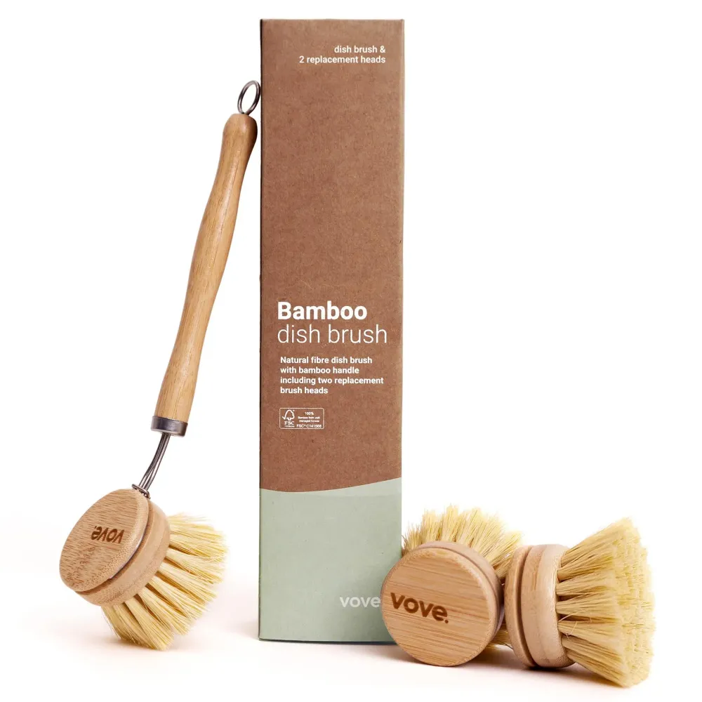Vove | Bamboo Dish Brush | Long Lasting Brush with 3 Replacement Heads | Natural Bristle | Eco-Friendly | Wooden Dish Brush for Washing and Cleaning Pot Pan Dish Bowl | Vove | Bamboo Dish Brush | Long Lasting Brush with 3 Replacement Heads | Natural Bristle | Eco-Friendly | Wooden Dish Brush for Washing and Cleaning Pot Pan Dish Bowl |