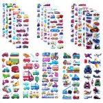 Kids Cars & Trucks Stickers Party Pack, 20 Sheets, Boys\' Vehicle Stickers with Cars, Fire Trucks, Buses, Airplane, Rocket