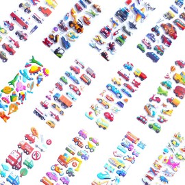 Kids Cars & Trucks Stickers Party Pack, 20 Sheets, Boys\' Vehicle Stickers with Cars, Fire Trucks, Buses, Airplane, Rocket