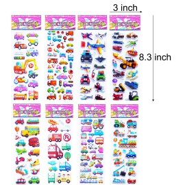 Kids Cars & Trucks Stickers Party Pack, 20 Sheets, Boys\' Vehicle Stickers with Cars, Fire Trucks, Buses, Airplane, Rocket