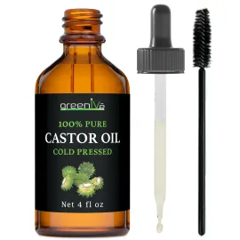 GreenIVe Castor Oil Organically Grown 100% Pure 4 fl oz Bottle Cold Pressed, Hexane Free, Eyelash and Eyebrow Growth Serum, Skin Moisturizer Detox and Wraps GreenIVe Castor Oil Organically Grown 100% Pure 4 fl oz Bottle Cold Pressed, Hexane Free, Eyelash and Eyebrow Growth Serum, Skin Moisturizer Detox and Wraps