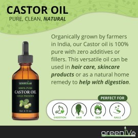 GreenIVe Castor Oil Organically Grown 100% Pure 4 fl oz Bottle Cold Pressed, Hexane Free, Eyelash and Eyebrow Growth Serum, Skin Moisturizer Detox and Wraps GreenIVe Castor Oil Organically Grown 100% Pure 4 fl oz Bottle Cold Pressed, Hexane Free, Eyelash and Eyebrow Growth Serum, Skin Moisturizer Detox and Wraps