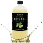 GreenIVe Castor Oil Organically Grown 100% Pure 32oz Bottle Cold Pressed, Hexane Free, Eyelash and Eyebrow Growth Serum, Skin Moisturizer Detox and Wraps