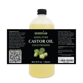 GreenIVe Castor Oil Organically Grown 100% Pure 32oz Bottle Cold Pressed, Hexane Free, Eyelash and Eyebrow Growth Serum, Skin Moisturizer Detox and Wraps GreenIVe Castor Oil Organically Grown 100% Pure 32oz Bottle Cold Pressed, Hexane Free, Eyelash and Eyebrow Growth Serum, Skin Moisturizer Detox and Wraps