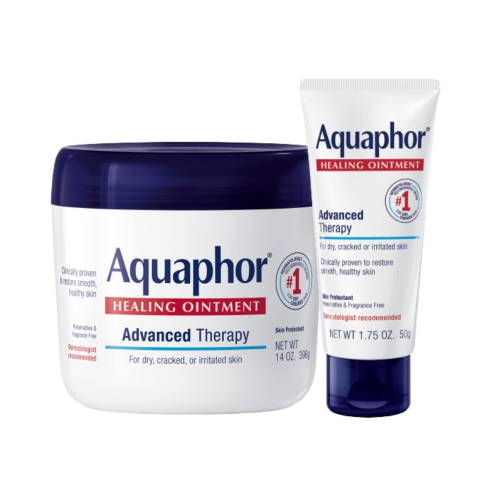 Aquaphor Healing Ointment Advanced Therapy Skin Protectant Skin Care Set, Body Moisturizer for Dry Skin, Minor Cuts and Burns, Dry Cuticles, Cracked Heels, Hands and Lips, 14 Oz Jar + 1.75 Oz Tube Aquaphor Healing Ointment Advanced Therapy Skin Protectant Skin Care Set, Body Moisturizer for Dry Skin, Minor Cuts and Burns, Dry Cuticles, Cracked Heels, Hands and Lips, 14 Oz Jar + 1.75 Oz Tube