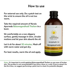 Kerala Ayurveda Balaswagandhadi Thailam - Ayurvedic Massage Oil for Body with Ashwagandha - Balances Vata and Pitta, Calms Mind, Nourishes Body & Tones Muscles, 6.76 Fl Oz Kerala Ayurveda Balaswagandhadi Thailam - Ayurvedic Massage Oil for Body with Ashwagandha - Balances Vata and Pitta, Calms Mind, Nourishes Body & Tones Muscles, 6.76 Fl Oz