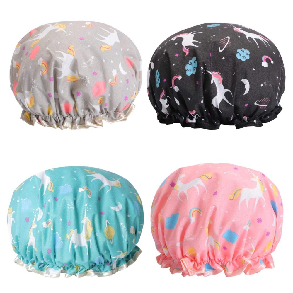 Unicorn Shower Caps, Double Layers Bath Hat for Women Girls to Cover Long and Thick Hair, Reusable Waterproof Bonnet 4 Pack Unicorn Shower Caps, Double Layers Bath Hat for Women Girls to Cover Long and Thick Hair, Reusable Waterproof Bonnet 4 Pack