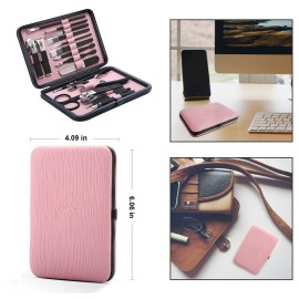 Manicure Set Professional Nail Clippers Kit Pedicure Care Tools- Stainless Steel Women Grooming Kit 18Pcs for Travel or Home (Pink)