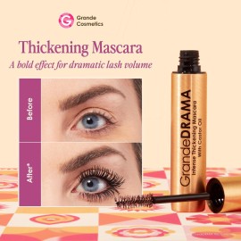 Grande Cosmetics GrandeDRAMA Intense Thickening Mascara with Castor Oil, Volumizing, Conditioning, Buildable Formula Grande Cosmetics GrandeDRAMA Intense Thickening Mascara with Castor Oil, Volumizing, Conditioning, Buildable Formula