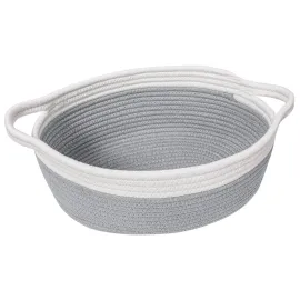 Goodpick Small Woven Storage Basket with Handles, Cotton Rope Baskets for Gifts Empty, Dog Toys, Diapers, Towels, Easter Baskets for Kids, 12 x 8 x 5, Gray