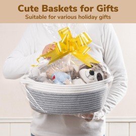 Goodpick Small Woven Storage Basket with Handles, Cotton Rope Baskets for Gifts Empty, Dog Toys, Diapers, Towels, Easter Baskets for Kids, 12 x 8 x 5, Gray Goodpick Small Woven Storage Basket with Handles, Cotton Rope Baskets for Gifts Empty, Dog Toys, Diapers, Towels, Easter Baskets for Kids, 12 x 8 x 5, Gray