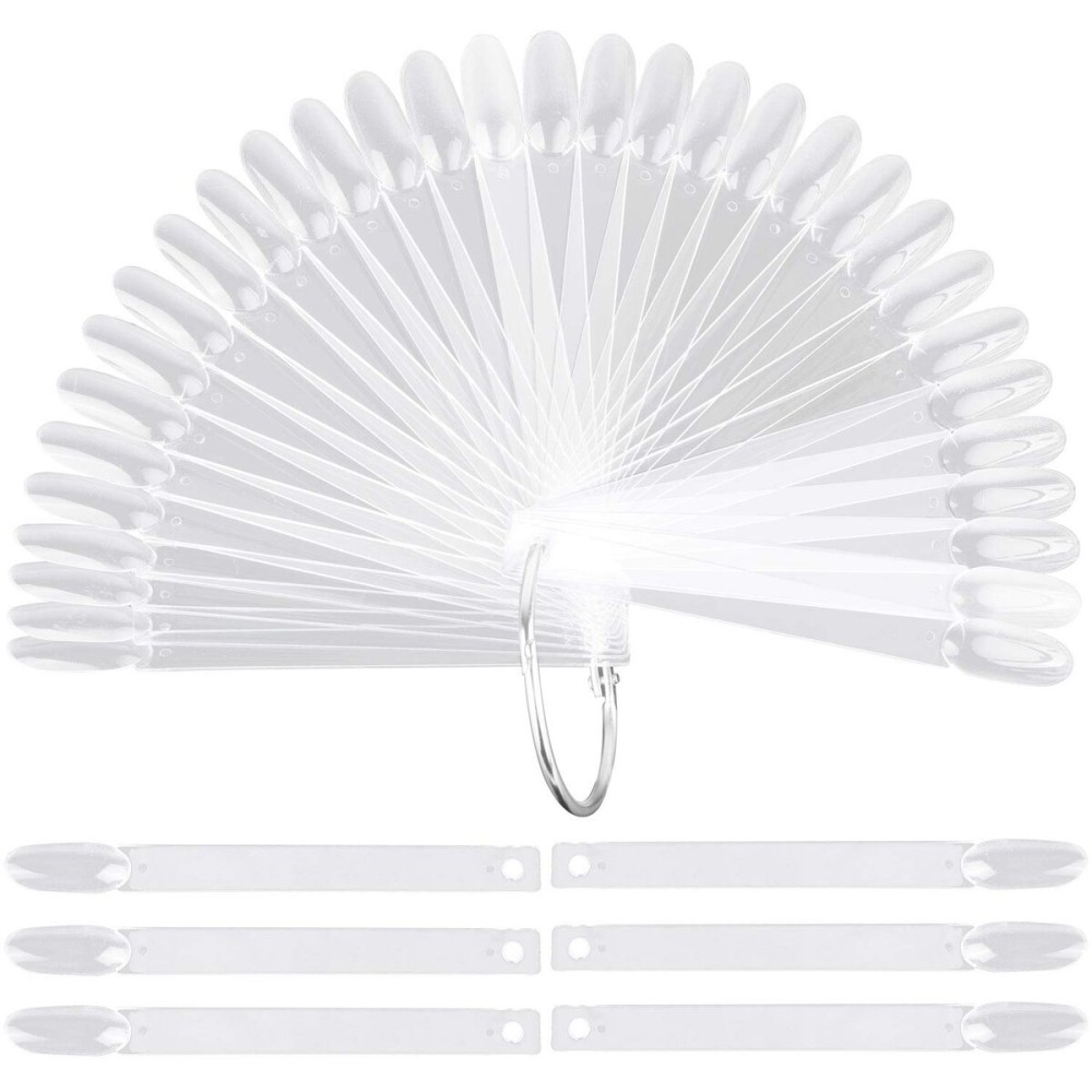 200 Pcs Oval Nail Swatch Sticks Fan-shaped Nail Polish Sample Sticks with Metal Split Ring for Nail Color Display, Clear 200 Pcs Oval Nail Swatch Sticks Fan-shaped Nail Polish Sample Sticks with Metal Split Ring for Nail Color Display, Clear