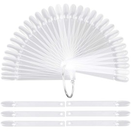 200 Pcs Oval Nail Swatch Sticks Fan-shaped Nail Polish Sample Sticks with Metal Split Ring for Nail Color Display, Clear