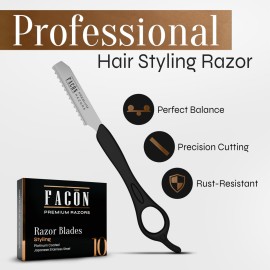 Facn Hair Razors for Cutting Hair - Professional Hair Styling Razor Kit with 11 Replacement Blades, Stainless Steel Hair Cutting Tool for Salon & Home, Premium Hair Thinning Texturizing Faether Razor Facn Hair Razors for Cutting Hair - Professional Hair Styling Razor Kit with 11 Replacement Blades, Stainless Steel Hair Cutting Tool for Salon & Home, Premium Hair Thinning Texturizing Faether Razor