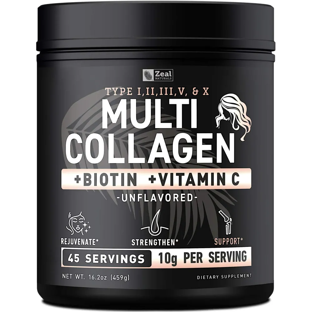 Premium Multi Collagen Peptides Protein Powder (1, 2, 3, 5 & 10) with Vitamin C, Biotin, Hyaluronic Acid, for Hair Skin and Nails - Marine, Bovine, Chicken & Eggshell (Unflavored, 45 Servings) Premium Multi Collagen Peptides Protein Powder (1, 2, 3, 5 & 10) with Vitamin C, Biotin, Hyaluronic Acid, for Hair Skin and Nails - Marine, Bovine, Chicken & Eggshell (Unflavored, 45 Servings)