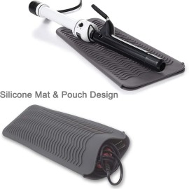 Heat Resistant Mat for Hair Tools, Silicone Heat Mat & Holder for Curling Iron, Professional Portable Travel Flat Iron Mat Pad Pouch Case Cover for Countertop