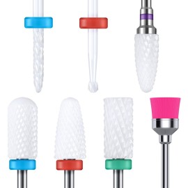 MelodySusie Ceramic Nail Drill Bits Set, 3/32\'\' (2.35mm) Professional Acrylic Nail File Drill Bit for Manicure Pedicure Cuticle Gel Nail Polishing 7Pcs