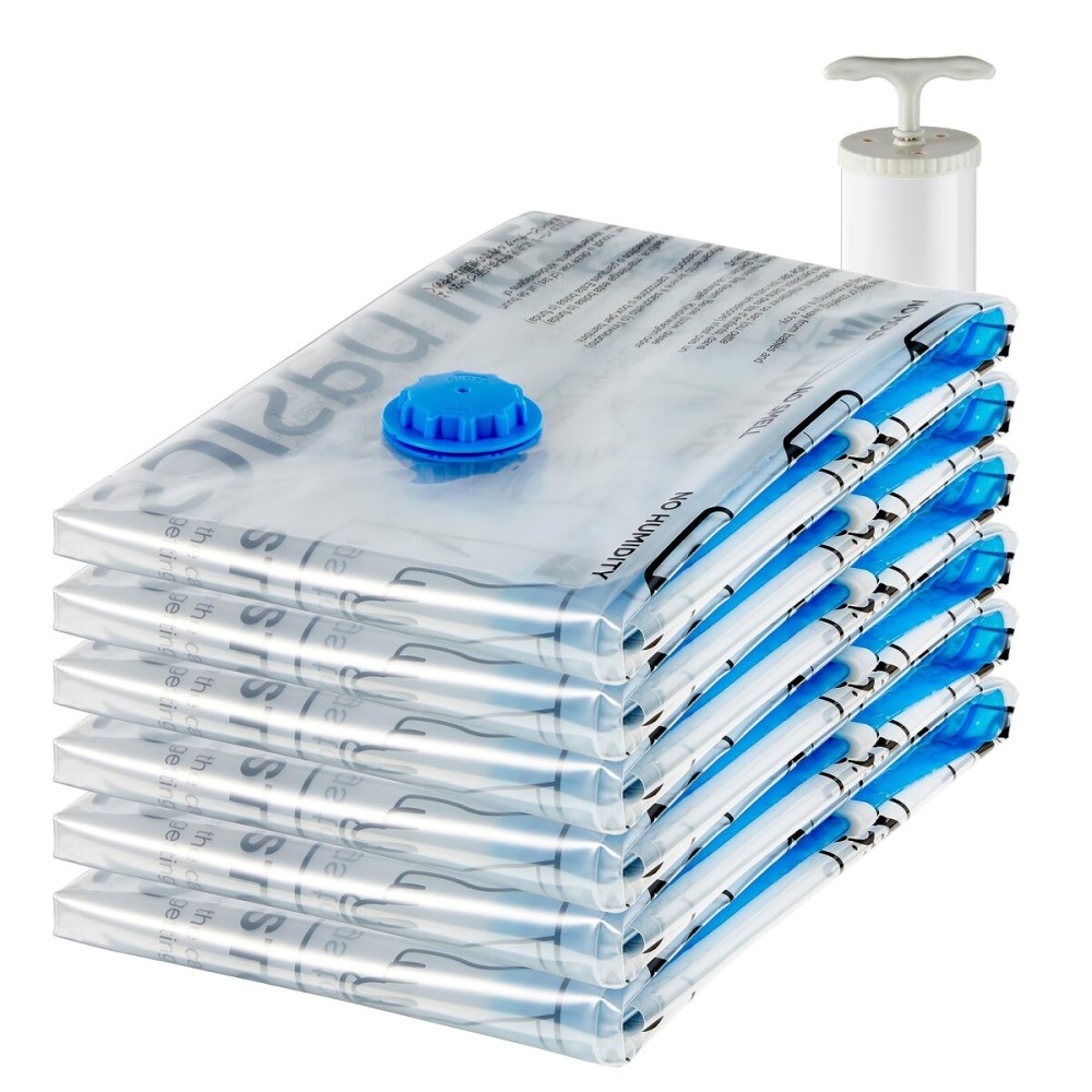 Amazon Basics Vacuum Compression Space Saving Storage Bags with Hand Pump for Clothes Packing, Jumbo, Clear, Pack of 6 Amazon Basics Vacuum Compression Space Saving Storage Bags with Hand Pump for Clothes Packing, Jumbo, Clear, Pack of 6