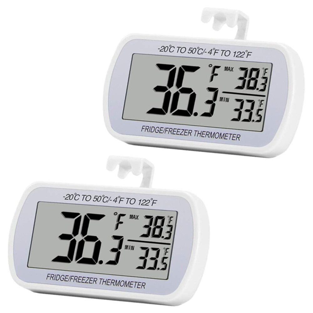 Digital Refrigerator Thermometer 2 Pack Fridge Freezer Room Thermometer Waterproof Large LCD Display Max/Min Record Function, White Digital Refrigerator Thermometer 2 Pack Fridge Freezer Room Thermometer Waterproof Large LCD Display Max/Min Record Function, White