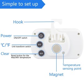 Digital Refrigerator Thermometer 2 Pack Fridge Freezer Room Thermometer Waterproof Large LCD Display Max/Min Record Function, White Digital Refrigerator Thermometer 2 Pack Fridge Freezer Room Thermometer Waterproof Large LCD Display Max/Min Record Function, White