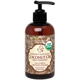 US Organic Fractionated Coconut MCT Oil (Liquid Coconut Oil), USDA Certified Organic, Non-GMO, Perfect for massage, carrier oil for DIY blends, Hair, Skin care. 100% Pure, Hexane-Free (8 oz)