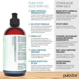 PURA D\'OR 16 Oz ORGANIC Aloe Vera Gel - Lavender - All Natural - ZERO Artificial Preservatives - Deeply Hydrating & Moisturizing - Sunburn, Bug Bites, Rashes, Small Cuts, Eczema Relief - Skin & Hair