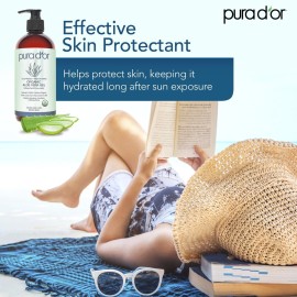 PURA D\'OR 16 Oz ORGANIC Aloe Vera Gel - Lavender - All Natural - ZERO Artificial Preservatives - Deeply Hydrating & Moisturizing - Sunburn, Bug Bites, Rashes, Small Cuts, Eczema Relief - Skin & Hair