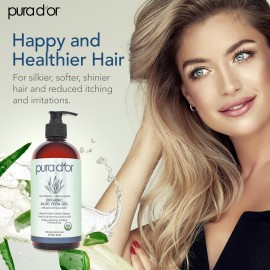 PURA D\'OR 16 Oz ORGANIC Aloe Vera Gel - Lavender - All Natural - ZERO Artificial Preservatives - Deeply Hydrating & Moisturizing - Sunburn, Bug Bites, Rashes, Small Cuts, Eczema Relief - Skin & Hair