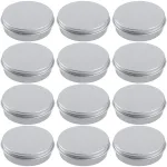 2 Ounce Aluminum Tin Jar Refillable Containers 60 ml Aluminum Screw Lid Round Tin Container Bottle for Cosmetic,Lip Balm, Cream, 12 Pack.
