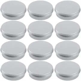 2 Ounce Aluminum Tin Jar Refillable Containers 60 ml Aluminum Screw Lid Round Tin Container Bottle for Cosmetic,Lip Balm, Cream, 12 Pack.